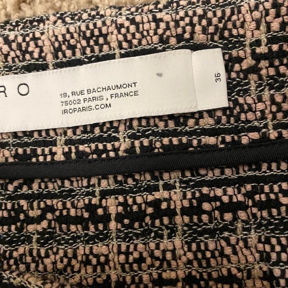 IRO Paris Beige Black Zip Up Layered Front Boucle Fringe Pencil Skirt Tweed 36 - Picture 5 of 7